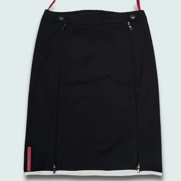 Prada | Skirts | Prada Sport 0s Double Zipper Nylon Skirt In Black  